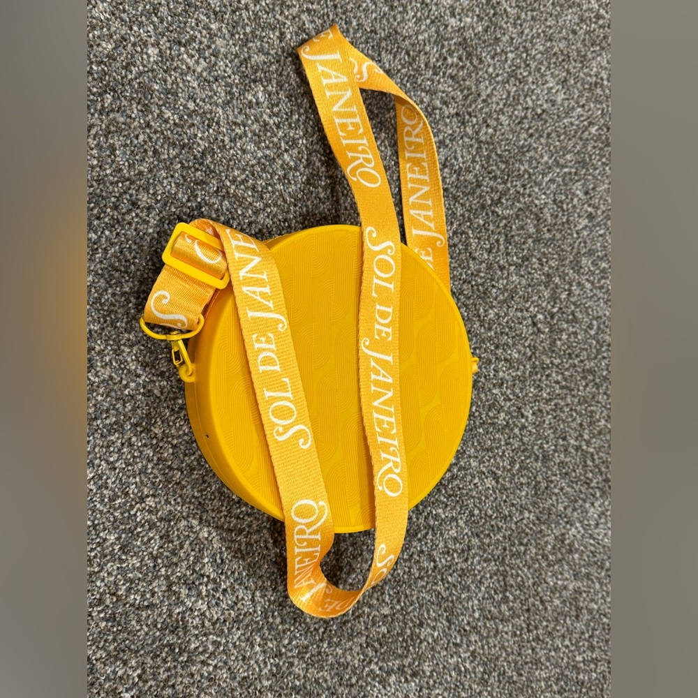 Sol de Janeiro Vibrant Round Mustard Yellow Rubber Crossbody Bag (8”x8”) unique - Picture 5 of 13